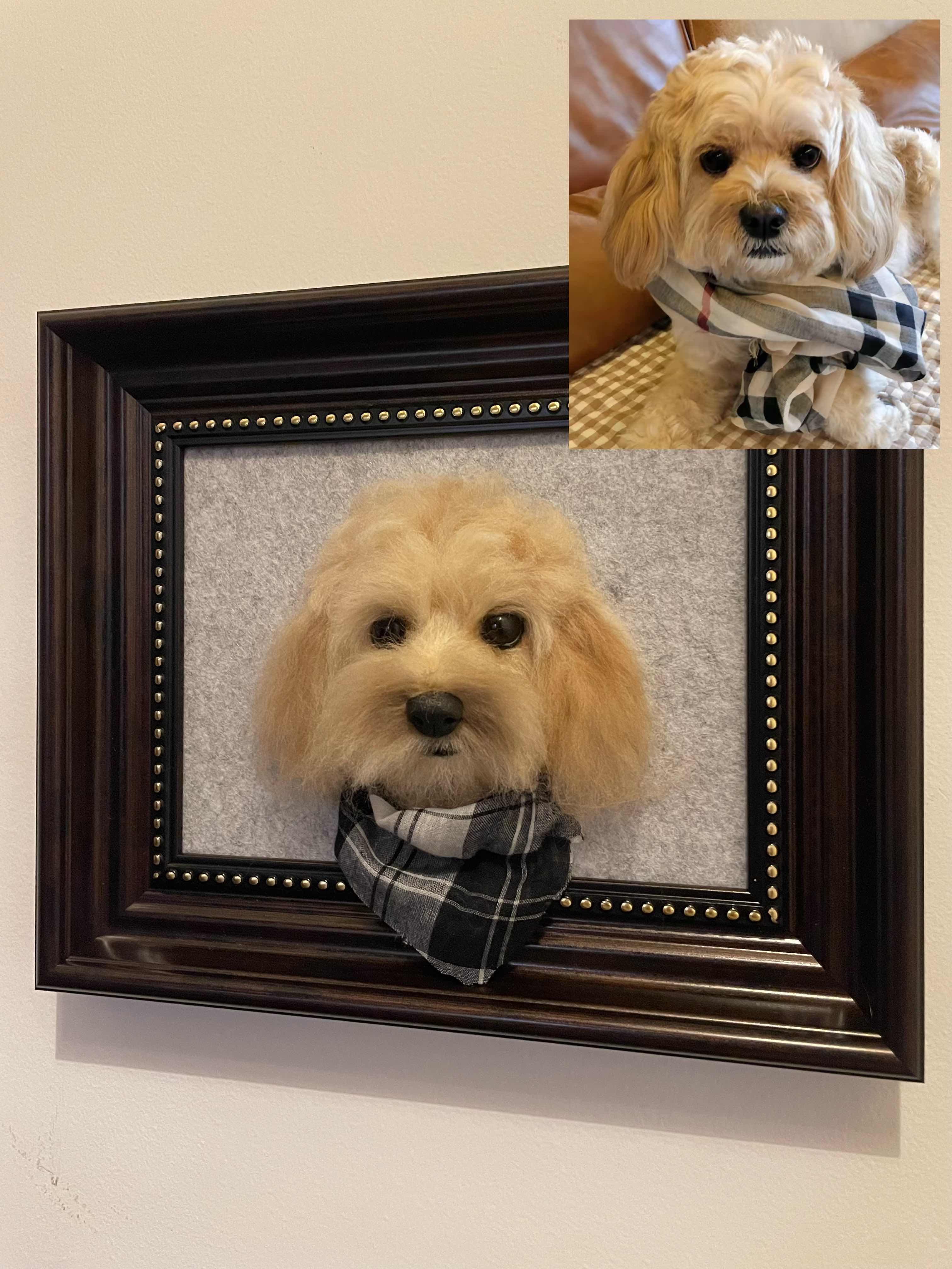 framed portrait of felted pet